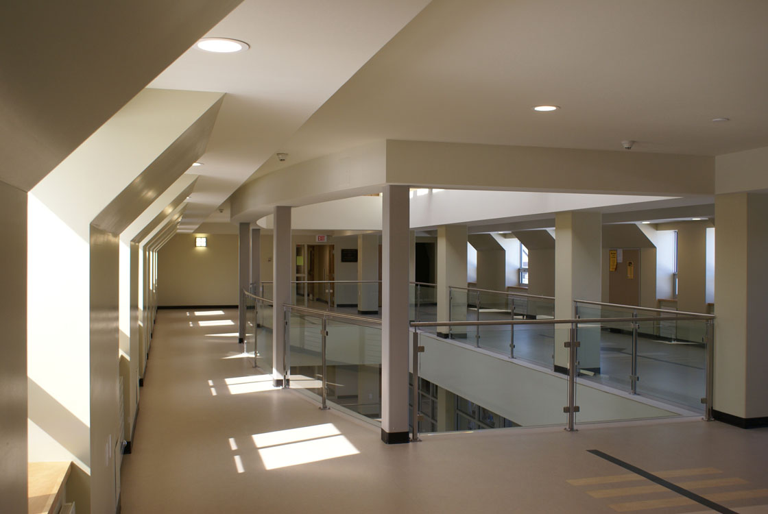 A hallway in a building.