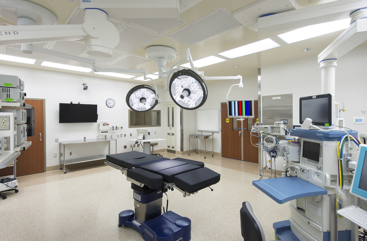 A hospital room with medical equipment.