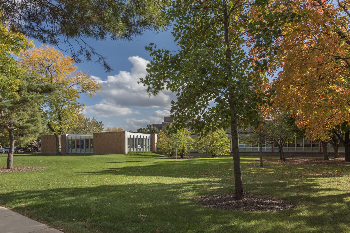 A grassy area near a building.