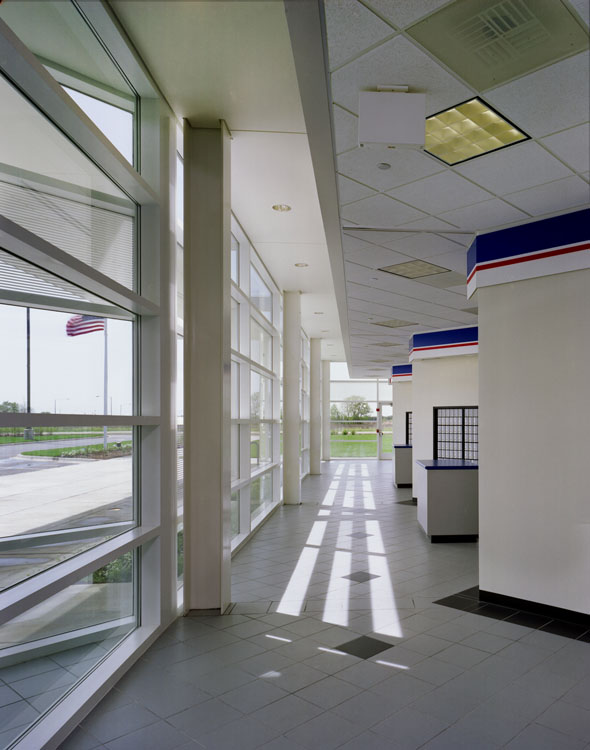 A long hallway in a building.