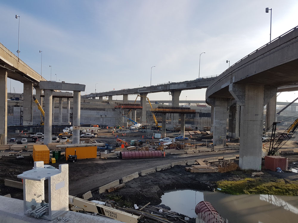 A construction site with a bridge under construction.