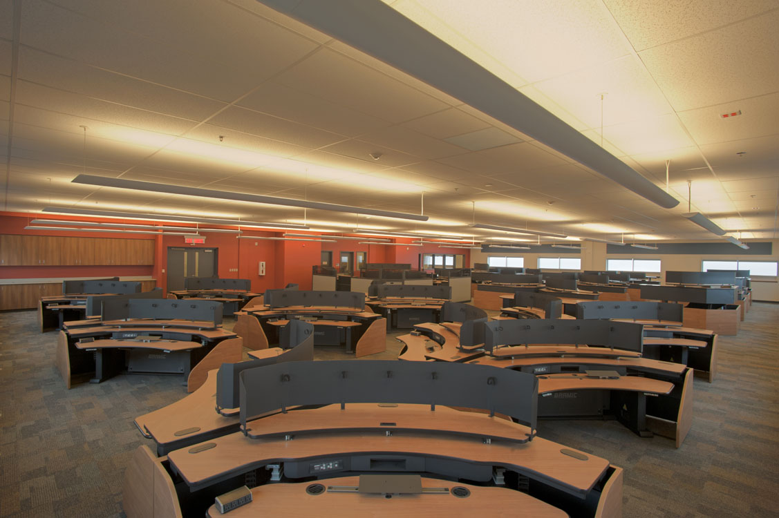 A room full of desks.