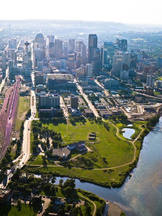 An aerial view of a city.