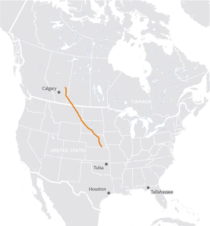 Une carte montrant l'emplacement d'un pipeline aux États-Unis.