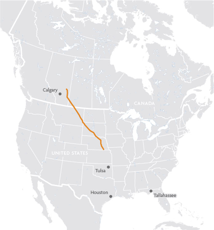 A map showing the location of a pipeline in the united states.