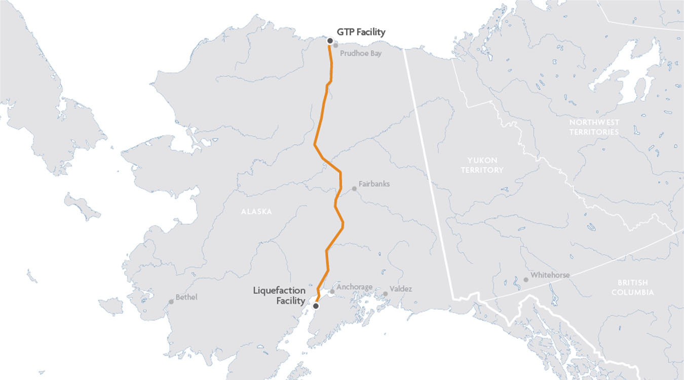 Une carte montrant l'itinéraire d'un train en Alaska.