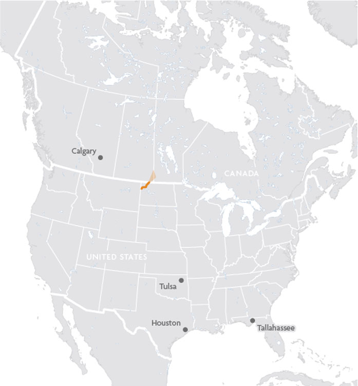 A map showing the location of the canadian border.