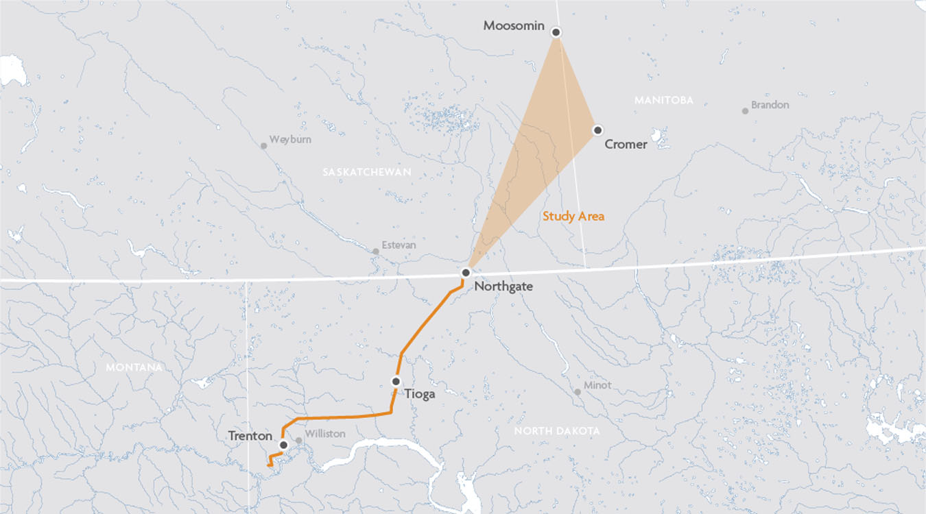 Une carte montrant le tracé d'un pipeline.