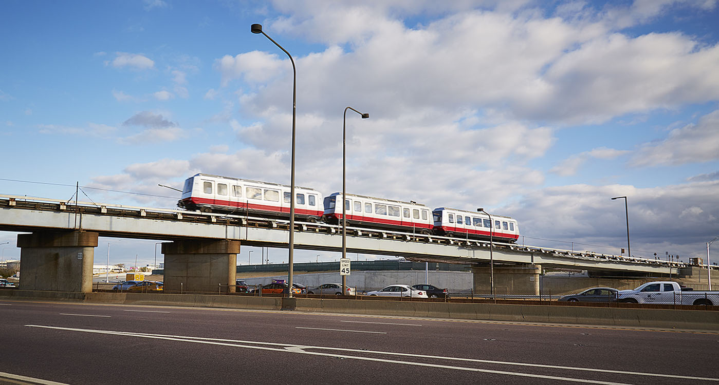 A train on a bridge.