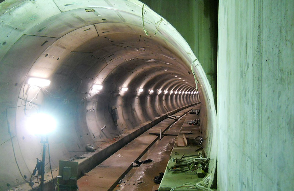 A tunnel with a light in it.