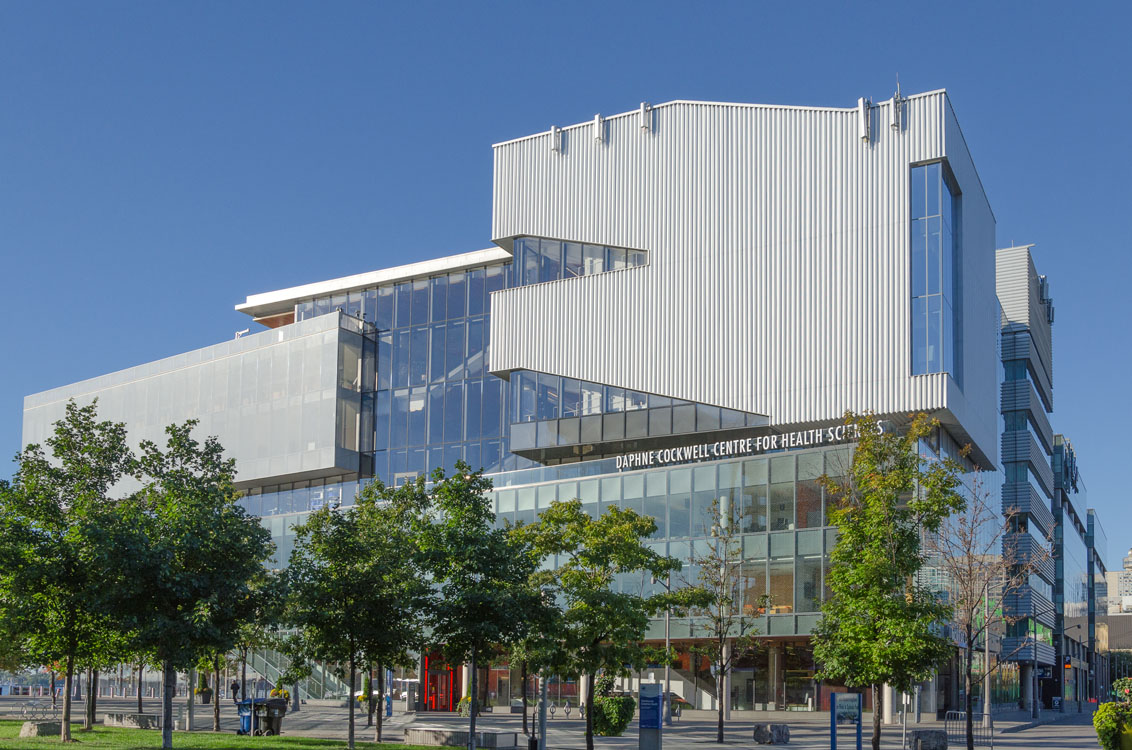 A modern building with a glass facade.