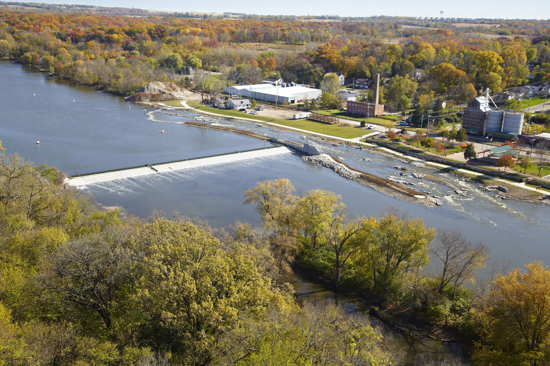 An aerial view of a river.