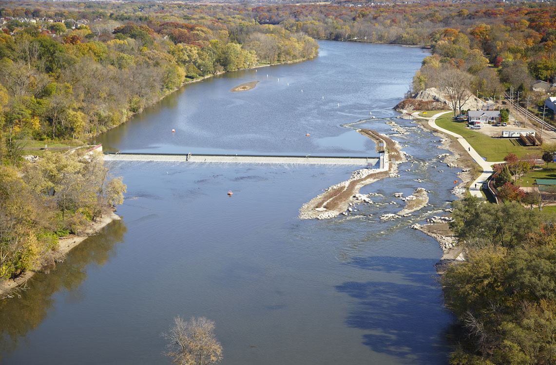 An aerial view of a river.