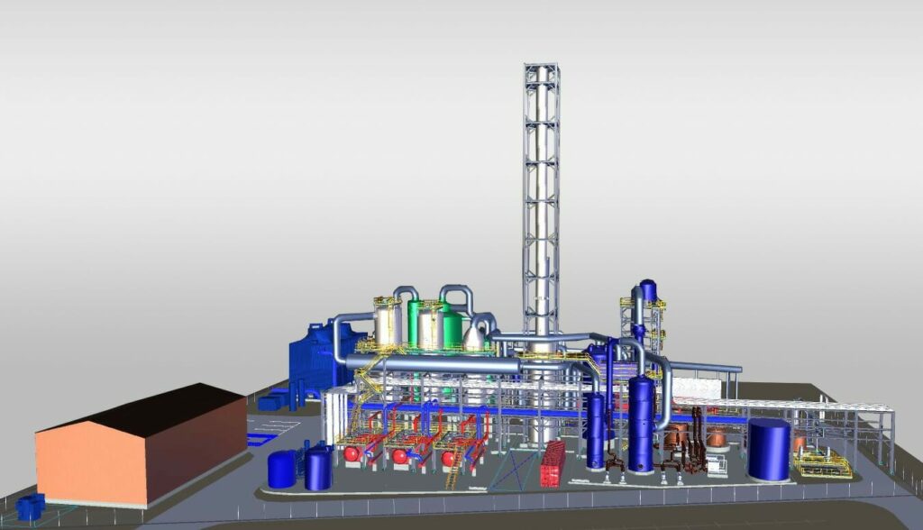 Un modèle 3D d'une raffinerie de pétrole.