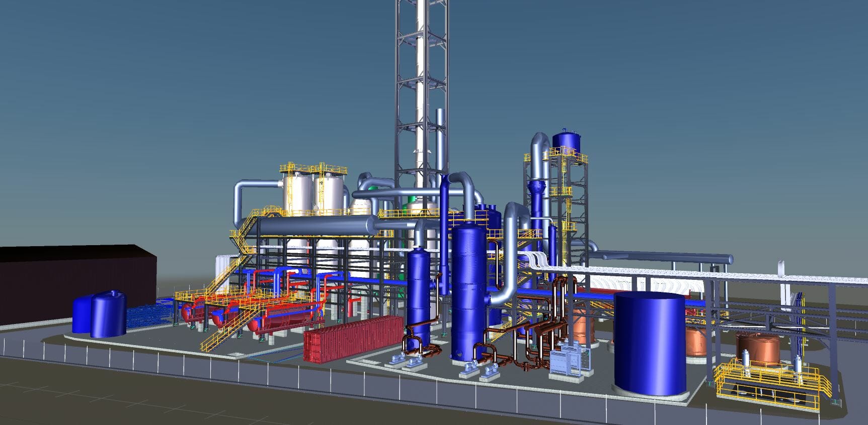 Un modèle 3D d'une raffinerie de pétrole.