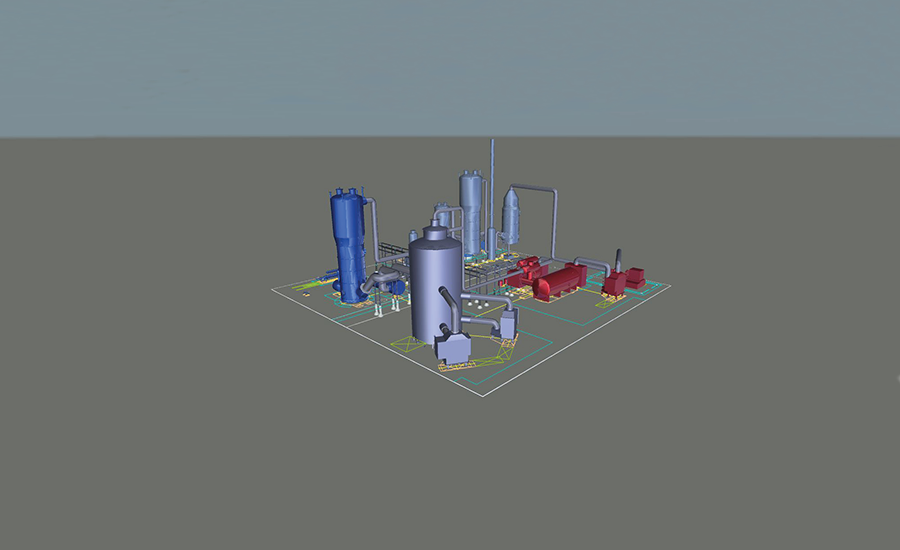 Un modèle 3D d'une raffinerie de pétrole.