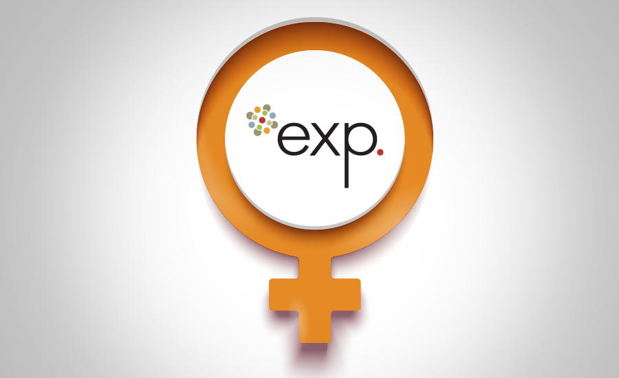 An orange logo with the word exp on it.