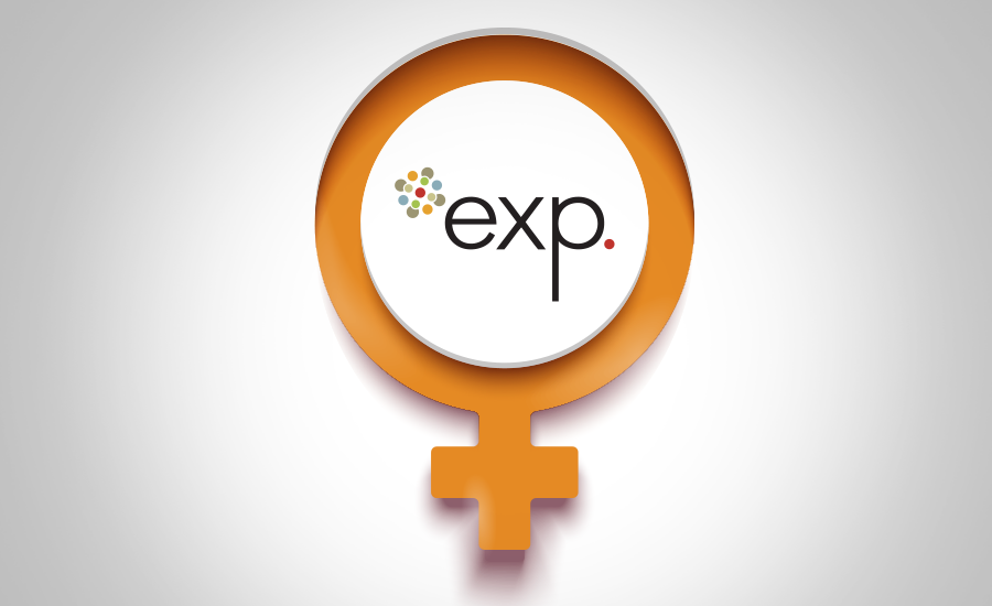 Un logo orange avec le mot exp dessus.