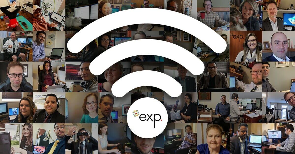 A collage of people with a wi-fi logo.