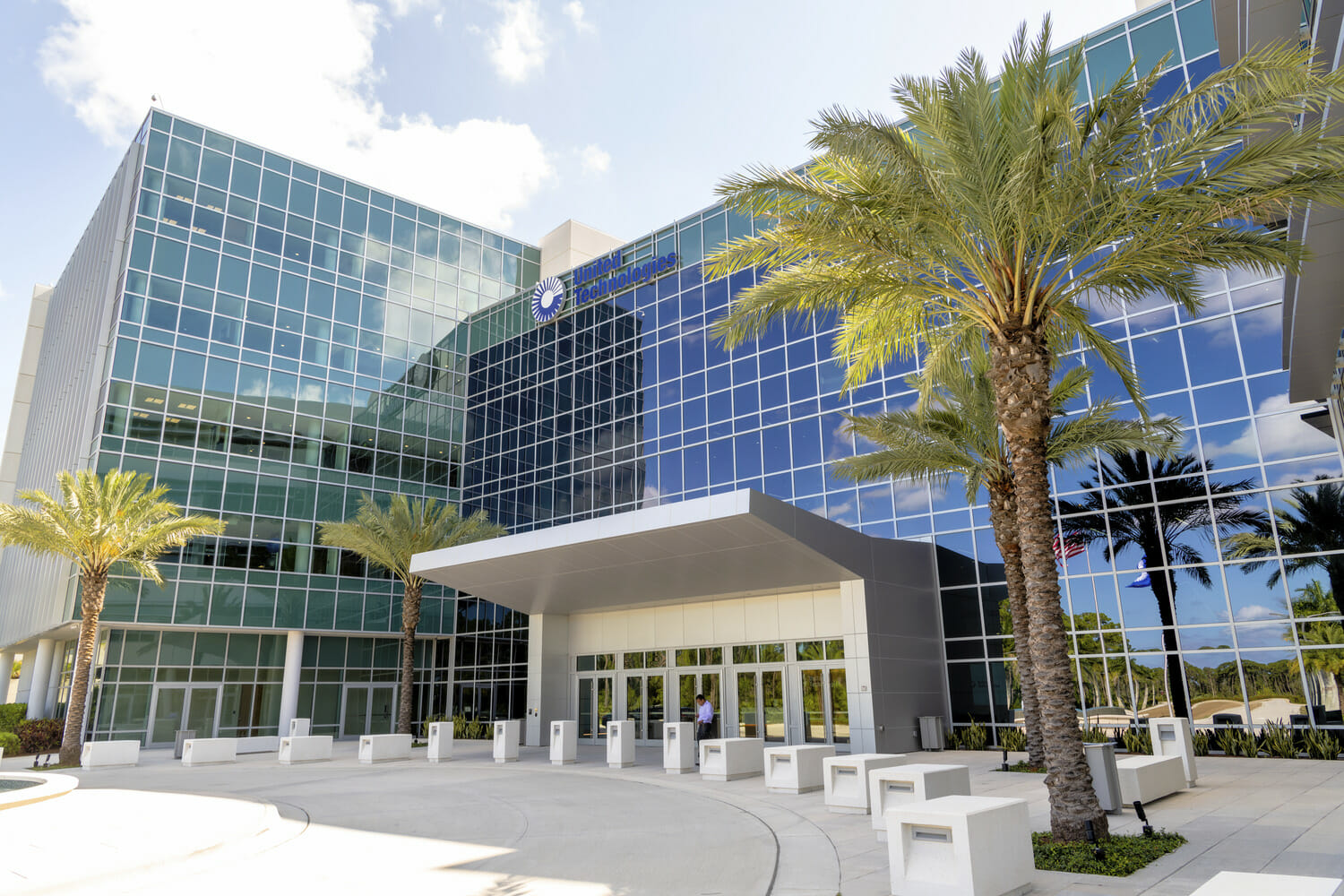 A large glass building.