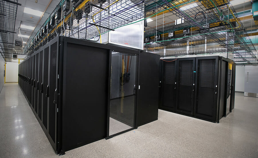 A room full of servers in a large data center.