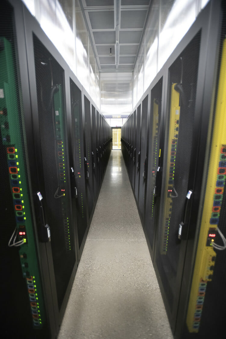 A row of servers in a data center.