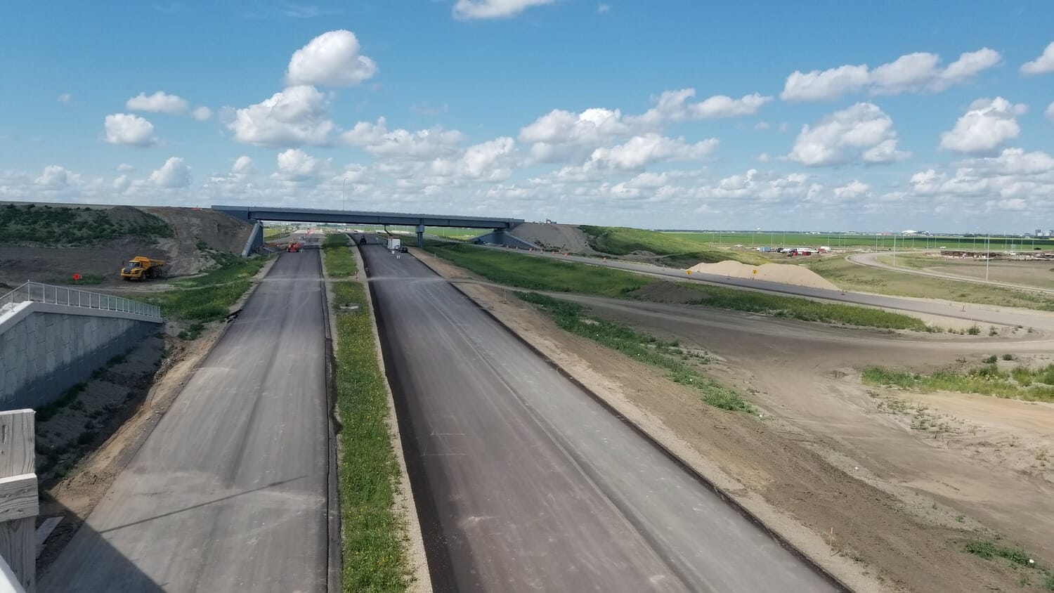 An aerial view of a highway under construction.