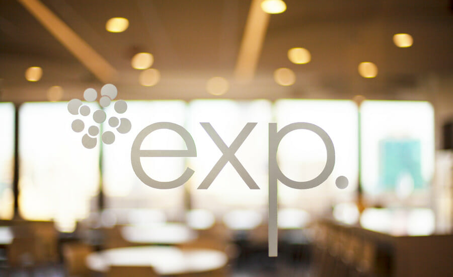 An image of the exp logo in a restaurant.