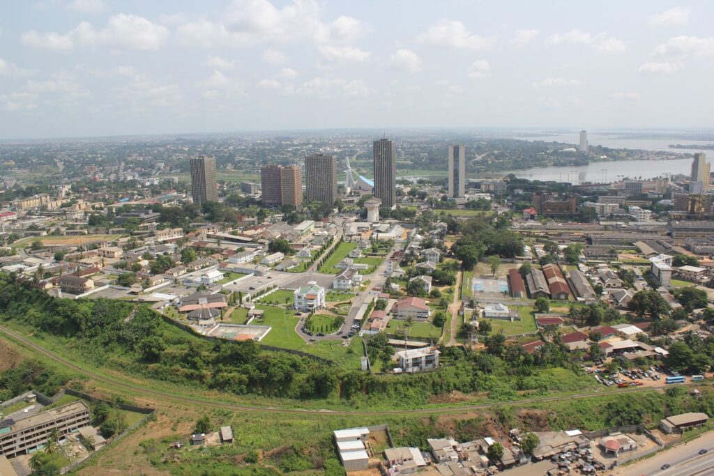 An aerial view of a city.