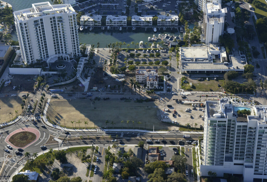 An aerial view of a city.