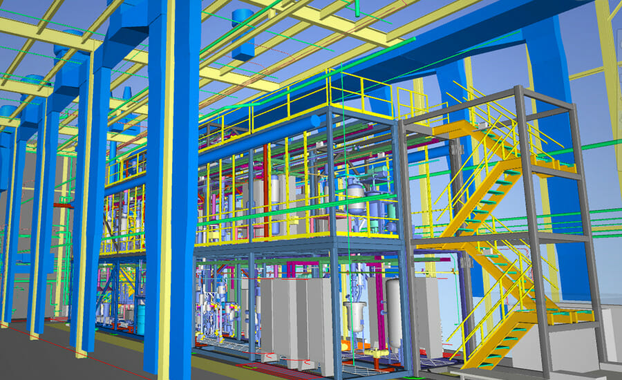 A 3d rendering of a large industrial building.