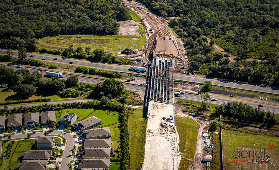 An aerial view of a highway under construction.