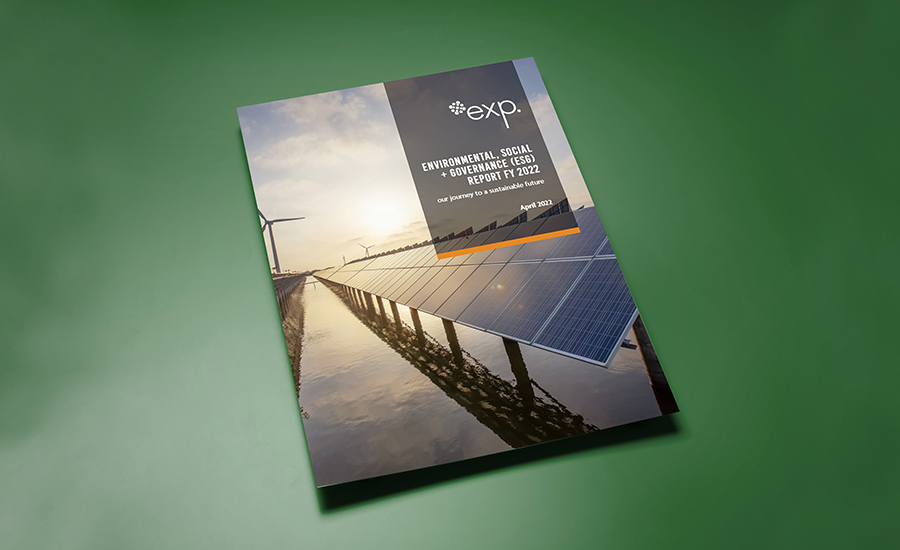 A brochure with solar panels on a green background.