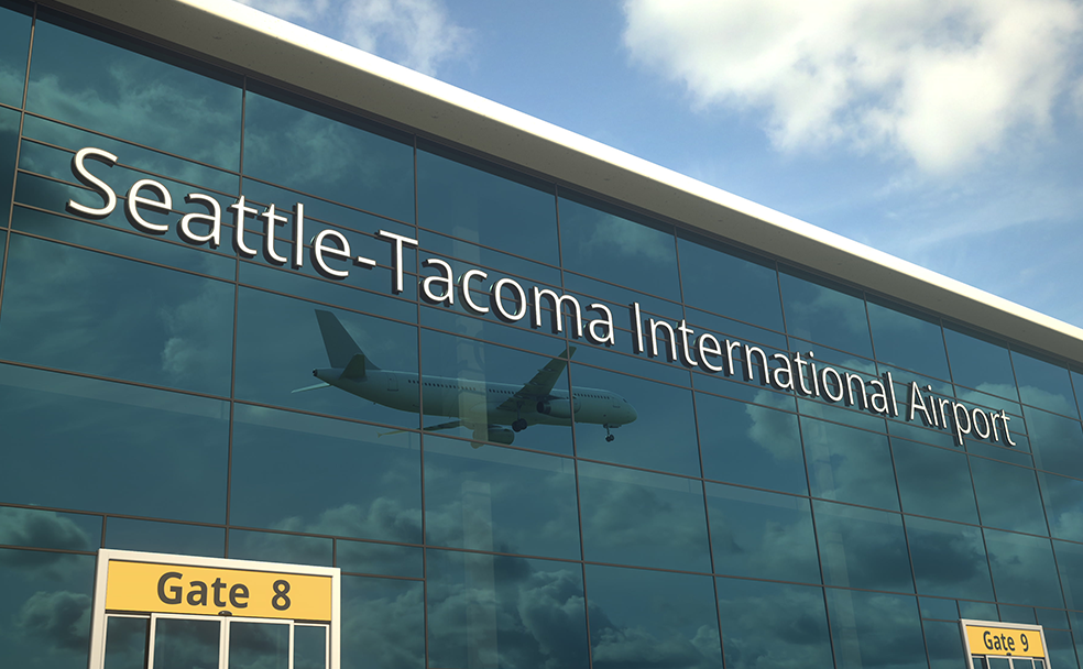 A building with a sign that says seattle tacoma international airport.