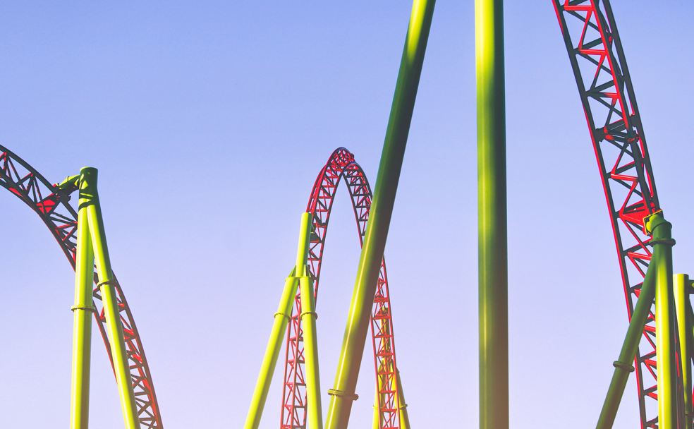 A roller coaster ride at an amusement park.