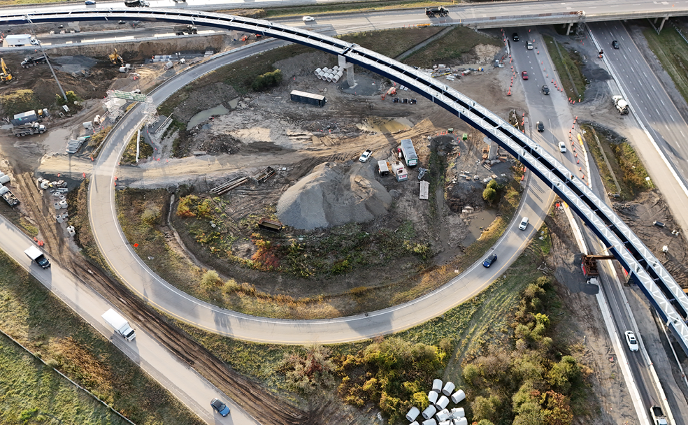 An aerial view of a highway under construction.