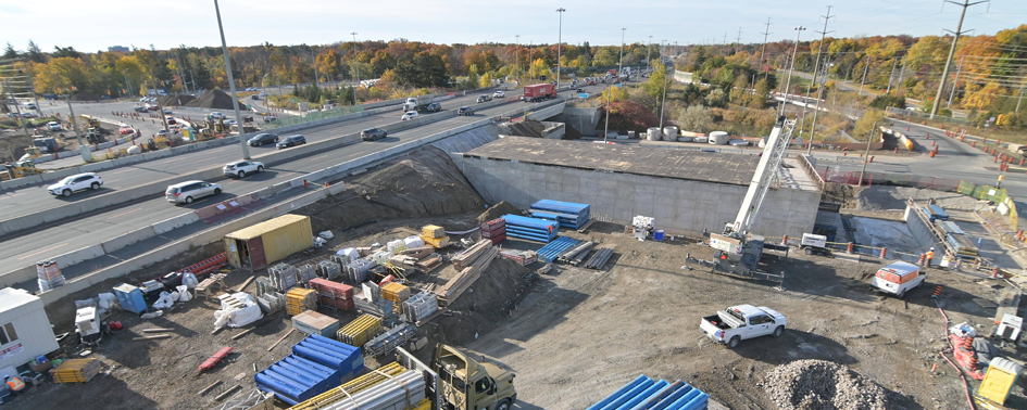 An aerial view of a construction site.