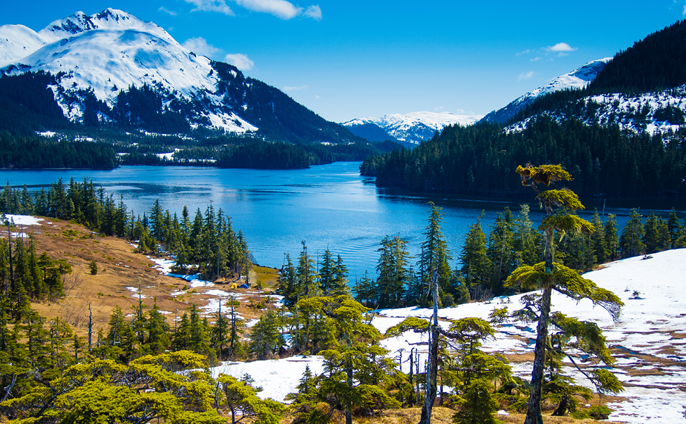 A snow covered mountain.