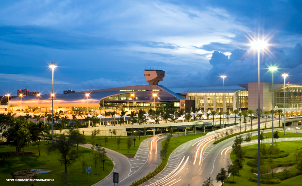 Vietnam international airport at dusk.